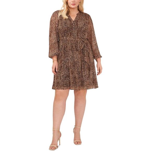 MSK Dresses & Skirts - MSK Womens Brown Pleated Knee Length Animal Print Shirtdress Plus NWT
